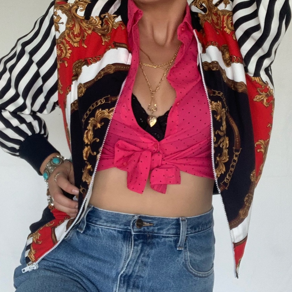 Vintage 90s Versace Style Silky Bomber Jacket
